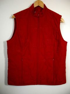 Womens Ladies red zip lined TALBOTS moleskin embroidered vest S B40