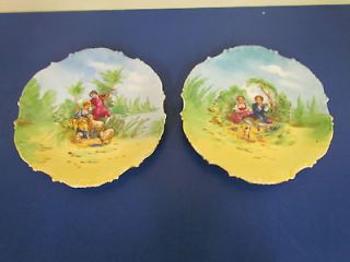 Vintage? Set of Two Limoges China Plates w/ Gold Edge, Sheep & Pick 