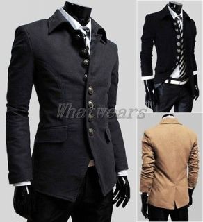 JJ Fashion Mens Casual Slim Long Trench Wool Coat Dress Jacket Grey 