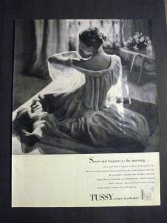 Vintage 1947 Lovely Girl in Sheer Lingerie Putting on Tussy Deodorant 