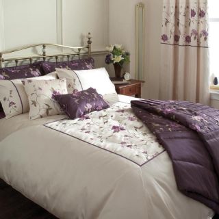 cream purple floral duvet or curtains or bedspread from united