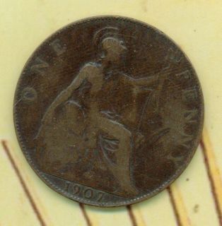   Penny Great Britian Britinnia Seated Right Edwardus VII Bronze Cent