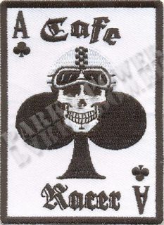 Cafe Racer Motorcycle Patch, Skull, Ace of Clubs, Biker