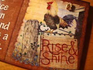 CUTE Rustic Country Primitive Farm Rise & Shine Red Rooster Wood Decor 