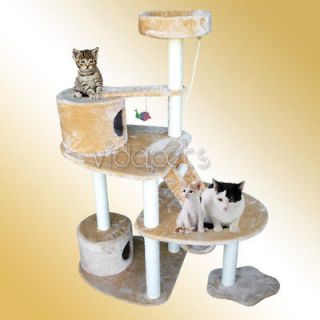 59 Beige BEST MODEL Cat Tree 2 Condo Furniture Scratch Post Pet House