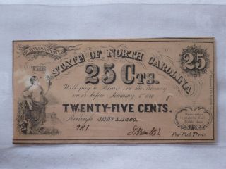 north carolina twenty five cent confederate currency 
