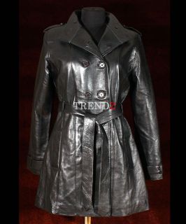 Lucine Black Ladies Gothic Real Soft Sheep Nappa Leather Jacket Trench 
