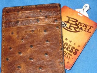 Justin Bent Rail Ostrich Leather Wallet ID Credit Card Holder Bottle 