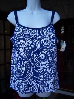 NWT Womens Plus Size 14, 16, 18 Blue Floral Tankini Swimsuit Top
