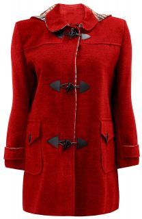Ladies Plus Size Black Brown Grey Red Tartan Hooded Winter Duffle Coat 