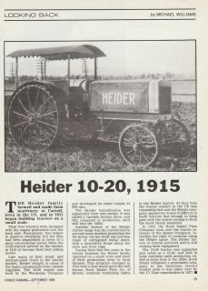 Vintage 1986 HEIDER 10 20, 1915 TRACTORS Advertisement/Article