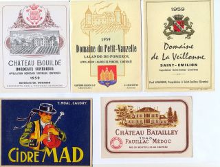 55 old french wine bottle labels old and unused from