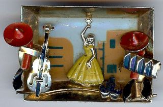 vintage 3 d mariachi dancing girl shadowbox enamel pin time