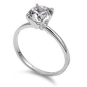   Engagement Solitaire Round CZ Ring Rhodium Finish Band 925 Italy