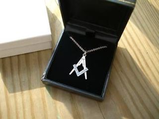 Masonic Rhinestone Ladies Square and Compass Necklace Gift Boxed