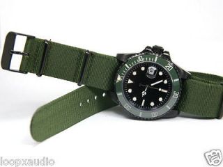   GREEN CERAMIC BEZEL SUBMARINER STERILE DIAL STRONG NYLON BAND WATCH
