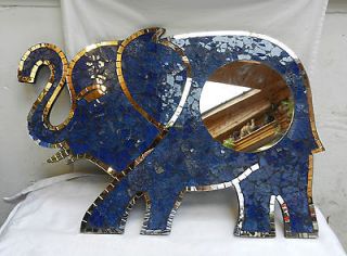 large blue glass mosaic elephant wall hanging mirror time left $ 29 00 