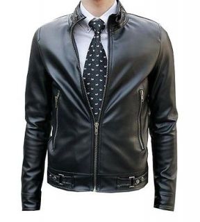 Mens Leather Fashion Straight Zipper Jacket New Size LARGE