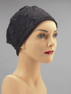 Black EZ BREEZY Stretch Lace Chemo Cancer Hat Turban FREE SHIPPING 