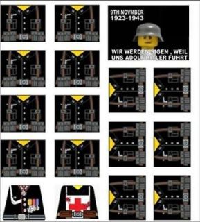 Lego WW2 German Soldiers Sticker Decals + extras black 16 custom 