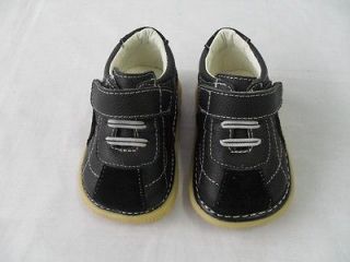 New Boys Black Genuine Leather & Suede Squeaky Shoes Toddler 3 + Xtra 