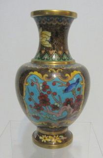   Chinese Cloisonne Enamel Vase Birds Landscape Flowers fine Detail