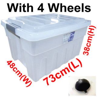   Large Clip Handle Wheels Plastic Clear Storage Box Container New 880