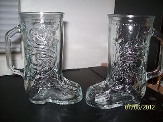   OF 2 COWBOY WESTERN 6 GLASS DRINKING BOOT MUGS WITH HANDLESrl