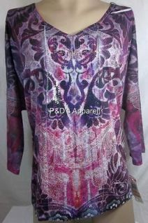 Womens Plus Size Clothing Style & Co 1X 2X 3X Purple Paisley Shirt Top 
