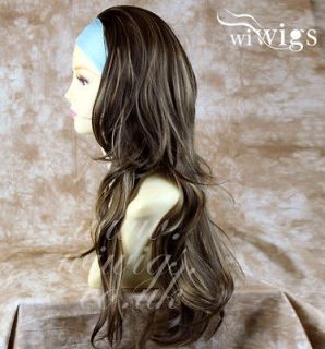 Long Straight Half Wig hairpiece Heat Resistant Blonde Brown 3/4 Fall 