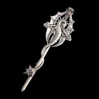 Scottish Dragon Sword and Thistle Kilt Pin   92.5 Sterling Silver