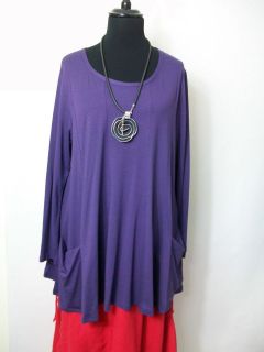 NEW IN~ COMPLETO LINO~purple pocket jersey style tunic lagenlook osfa