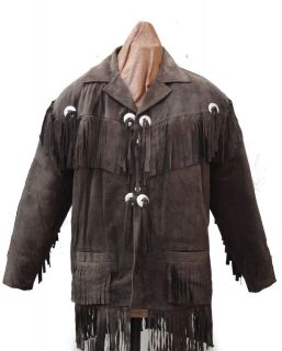 mens brown cowboy fringe tassle suede leather jacket luxury leather 