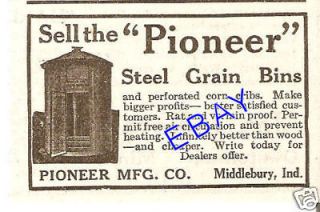rare 1920 pioneer grain bin ad silo middlebury indiana time