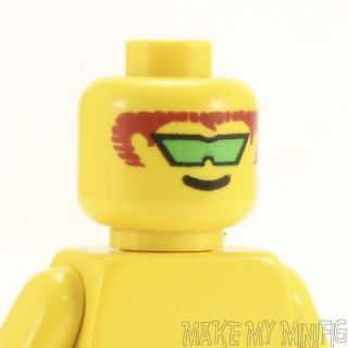 Lego Head #114x   Male Green Angled Sunglasses, Brown Hair   Aquanaut 