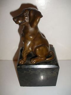 ANTIQUE BRONZE SEATED DACHSHUND DOG BEAUTIFULLY DETAILED SCULPTURE 