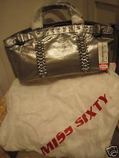 nwt miss sixty italy silver metallic leather bag $ 398
