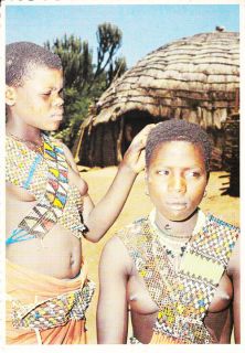   African Lady Ladies Warrior Tribe Costume Fashion Maidens Hut Postcard