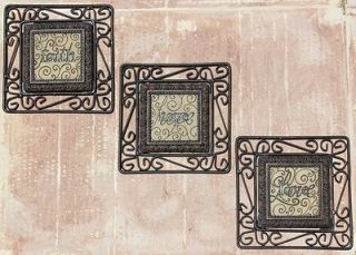 New 3 Metal Tuscan Scroll Wall Art Plaques Pictures Tiles Faith Hope 