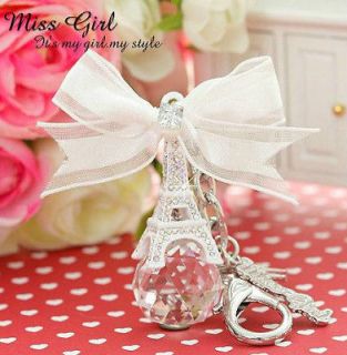   Crystal Gift Silver Paris Eiffel Tower Designer Keychains Rings Charms