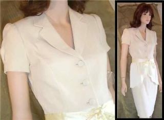 MOSCHINO $1,000 Vntg ITALIAN Ivory Dress Suit UNWORN Bust 36 wPeplum 