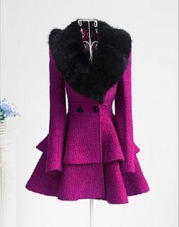 new Elegant Noble lady Gorgeous Lapel Faux Fur Collar Tier Coat 