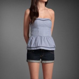 NWT Abercrombie & Fitch LIZZY strapless blue striped bustier blouse 