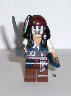 Lego Caribbean Pirate Capt JACK SPARROW ZOMBIE Face w/Sword & Compass 