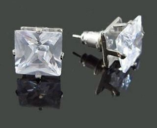 10mm w square diamond cut cz mens stud earring