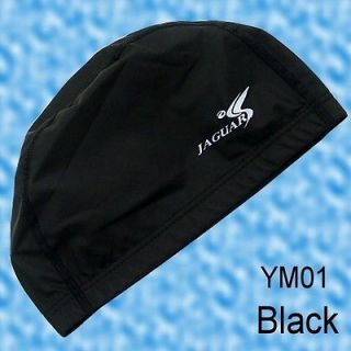 New Black Polyester Swimming Swim Bathing Hat Fabric PU Coating Cap 