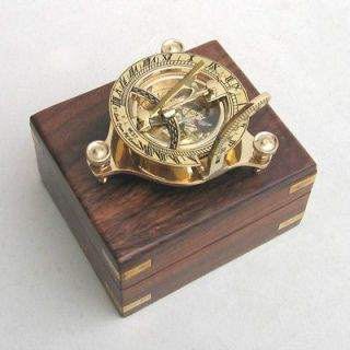 NAUTICAL BRASS SUNDIAL COMPASS w/Box COLLECTIBLE MARINE GIFT   VINTAGE 