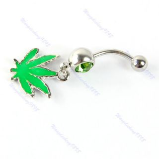 Maple Leaf Navel Belly Button Barbell Rings Crystal Body Piercing