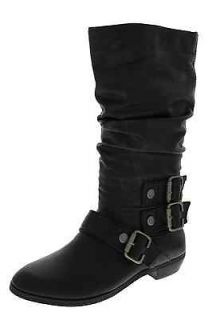 Material Girl NEW Elation Black Buckled Slouched Mid Calf Boots Shoes 