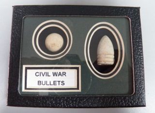   Dropped Civil War Bullets In A Matted Display Case   Manassas